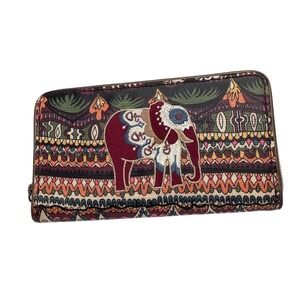 Sakroots Women's Zip-Around Wallet Multicolor Boho Geometric Pattern